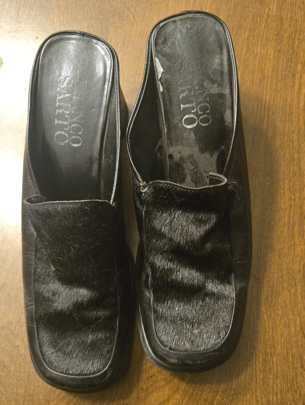 Franco Sarto Black Women's Fur Topped Slip-On Loafers